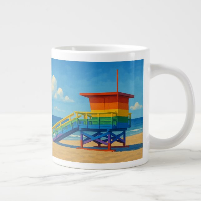 Venice Beach Rainbow Lifeguard Stand Large Coffee Mug (Right)
