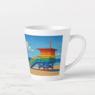 Venice Beach Rainbow Lifeguard Stand Latte Mug
