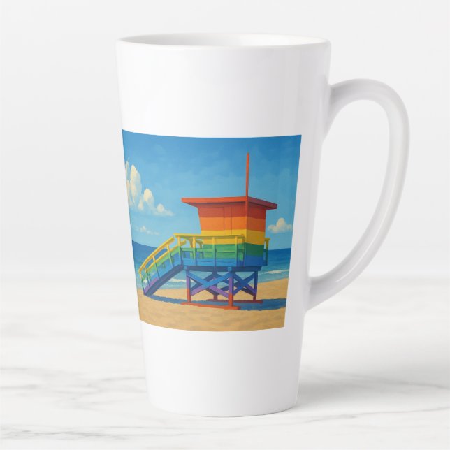 Venice Beach Rainbow Lifeguard Stand Latte Mug (Right)