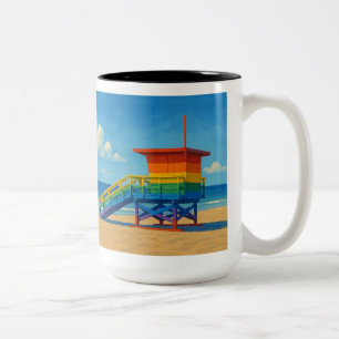 Venice Beach Rainbow Lifeguard Stand Two-Tone Coffee Mug