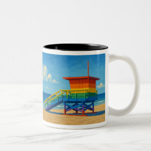 Venice Beach Rainbow Lifeguard Stand Two-Tone Coffee Mug