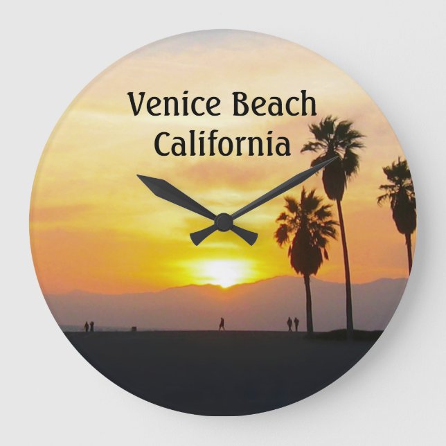 Venice Beach Sunset Palms  Large Clock (Front)