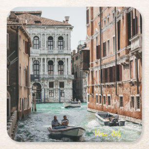 Venice Boat Canal  Square Paper Coaster