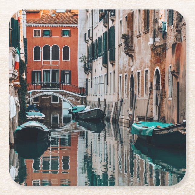 Venice Boats           Square Paper Coaster (Front)