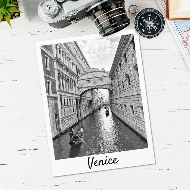 Venice Bridge of Sighs black white with gondolier Postcard (Creator Uploaded)