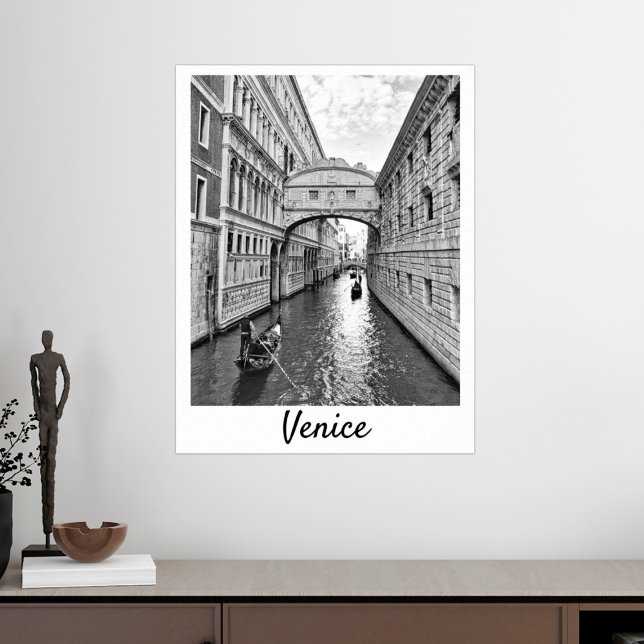 Venice Bridge of Sighs black white with gondolier Poster (Creator Uploaded)