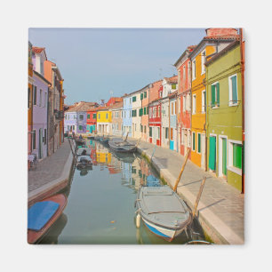 Venice, Burano island canal, small coloured houses Magnet