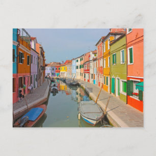 Venice, Burano island canal, small coloured houses Postcard