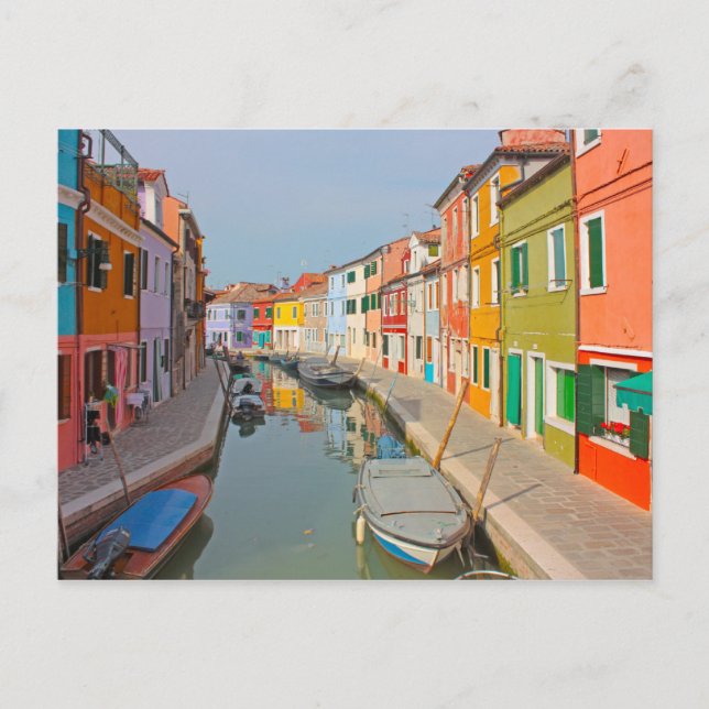 Venice, Burano island canal, small coloured houses Postcard (Front)