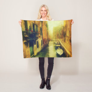 Venice Canal Balcony Painting Fleece Blanket