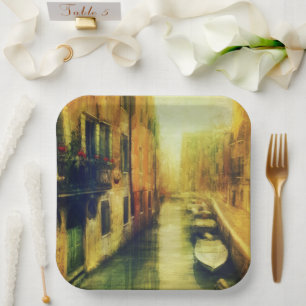 Venice Canal Balcony Painting Paper Plate