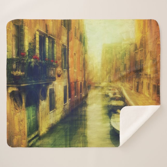 Venice Canal Balcony Painting Sherpa Blanket (Front (Horizontal))