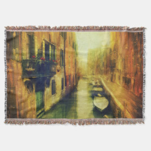 Venice Canal Balcony Painting Throw Blanket