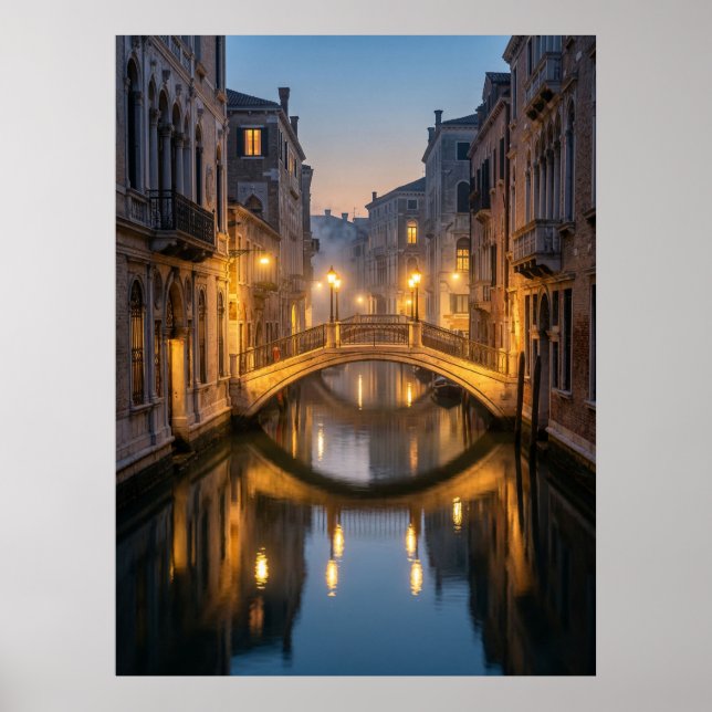 Venice Canal Bridge at Dusk Poster (Front)
