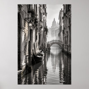 Venice Canal Gondola Black and White Wall Art