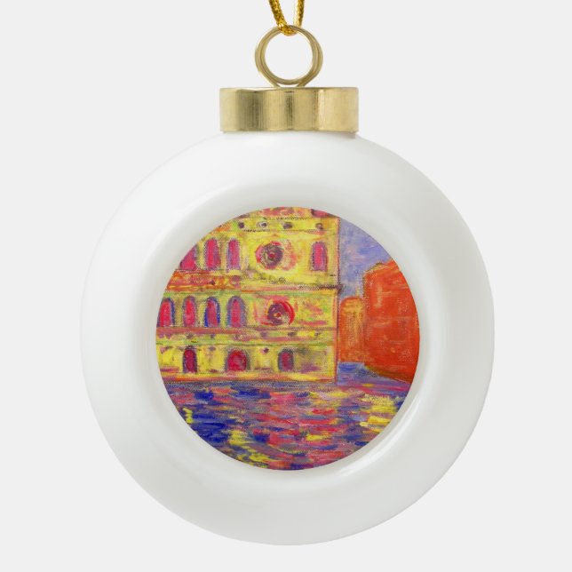 venice canal light ceramic ball christmas ornament (Front)