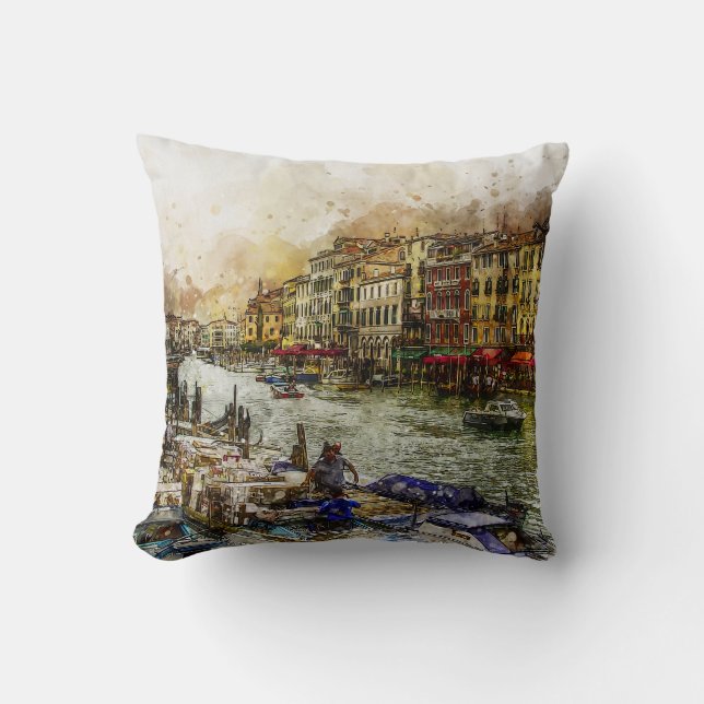 Venice Canal Scene Painting Cushion (Front)