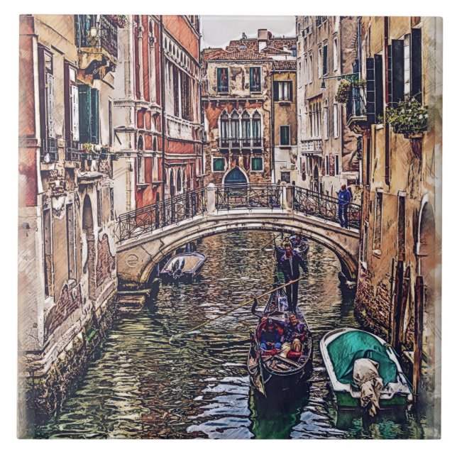 Venice canal with houses and gondola. Italy. Ceramic Tile (Front)