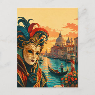 Venice Carnival Italy Vintage Venetian Mask Postcard