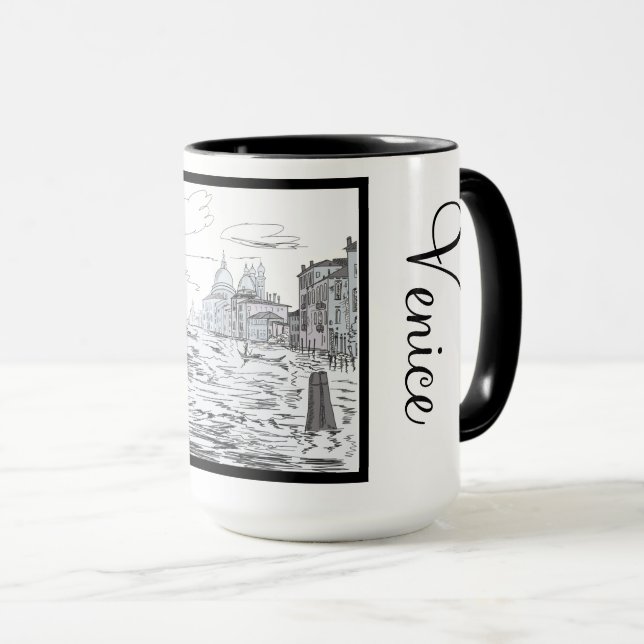 Venice City Black and White Ringer 15oz Mug (Front Right)
