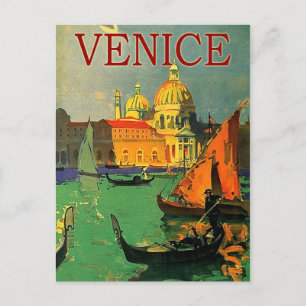 Venice city, Italy, gondola, sailing boat, vintage Postcard