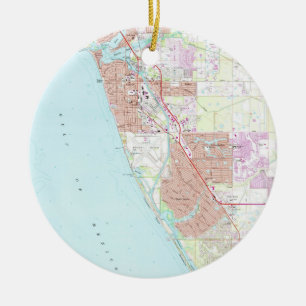 Venice Florida Map (1973) Ceramic Tree Decoration