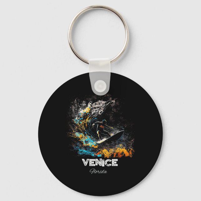 Venice Florida Surfing Surfboard _1  Key Ring (Front)