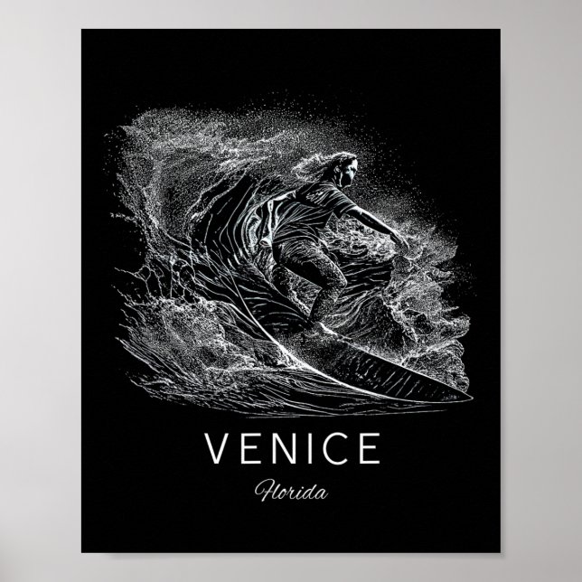 Venice Florida Surfing Surfboard  Poster (Front)