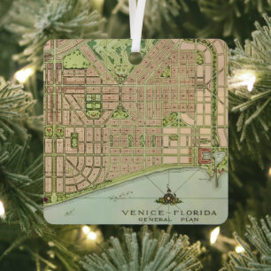 Venice Florida Vintage Map Metal Tree Decoration