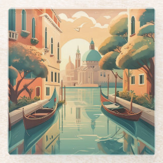 Venice Glass Coaster: Gondola & Canal View Glass Coaster