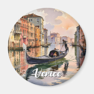 Venice Gondola Ride Watercolor Canal Colorful Art Magnet