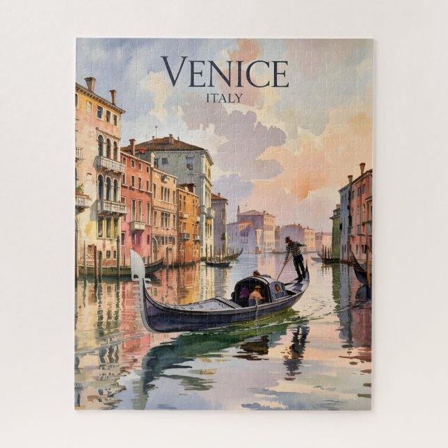 Venice Gondola Ride Watercolor Canal Colorful Jigsaw Puzzle (Vertical)