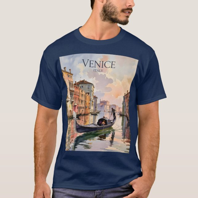 Venice Gondola Ride Watercolor Canal Colorful T-Shirt (Front)