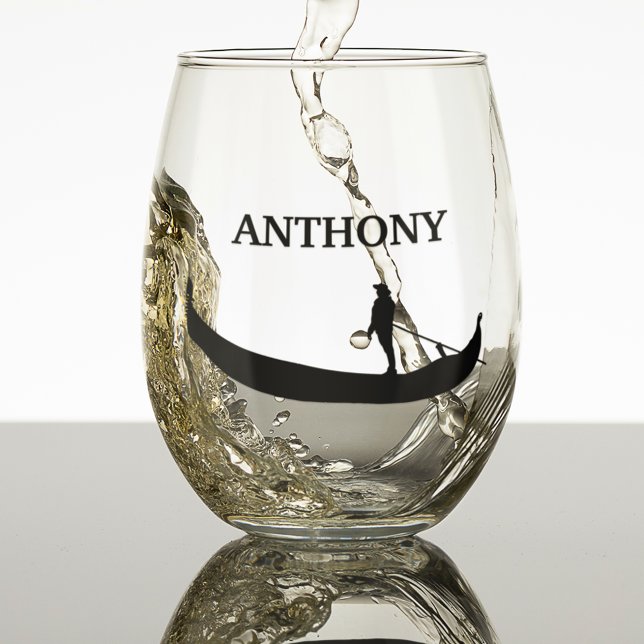 Venice Gondola Silhouette in Black Stemless Wine Glass (Creator Uploaded)