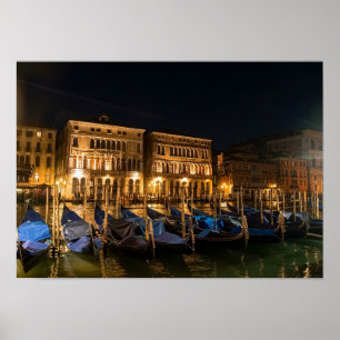Venice Gondolas at Night Poster