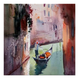 Venice, gondolier, gondola, Venetian style Canvas  Poster