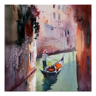 Venice, gondolier, gondola, Venetian style Canvas Poster