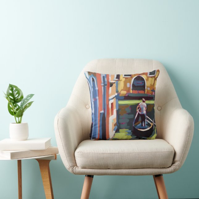 Venice Gondolier Painting - Travel Lover Decor Cushion (Chair)