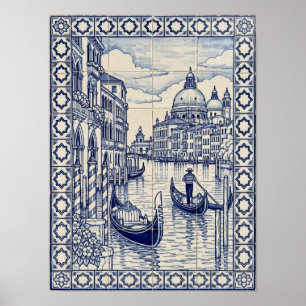 Venice Grand Canal Blue Portuguese Azulejo Art Poster