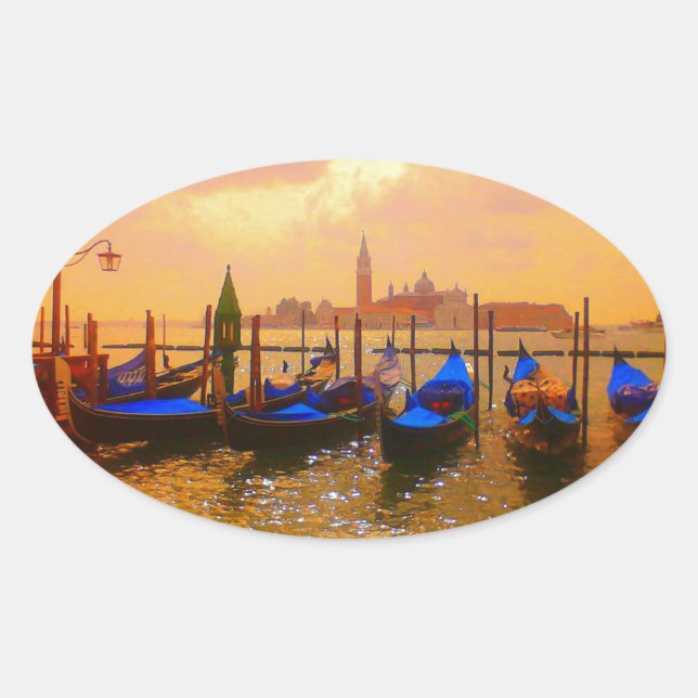 Venice Grand Canal & Gondolas Italy Travel Artwork Oval Sticker (Front)