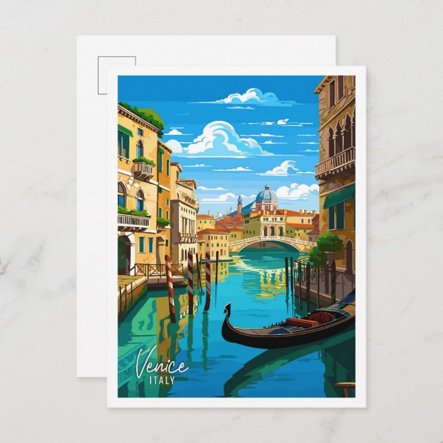 Venice Italy Art vintage travel illustration Postcard (Front/Back)