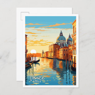 Venice Italy Art vintage travel illustration Postcard