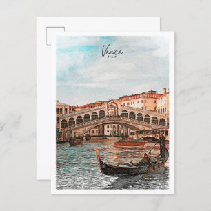 Venice Italy Beautiful Color Sketch Landscape Postcard