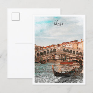 Venice Italy Beautiful Colour Sketch Landscape Postcard