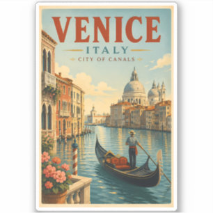 Venice Italy Canals Illustration Travel Art Retro