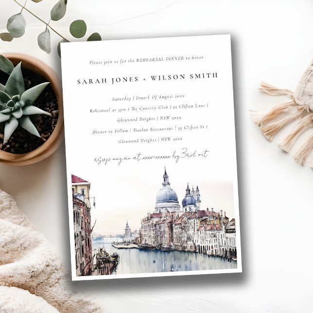 Venice Italy Canals Watercolor Rehearsal Dinner Invitation (Creator Uploaded)