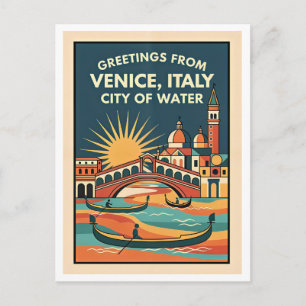 Venice Italy Colourful Retro Art Postcard