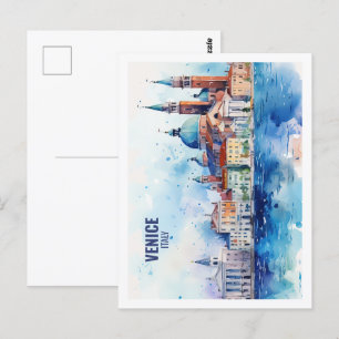 Venice Italy Famous Travel Place Watercolor Postcard