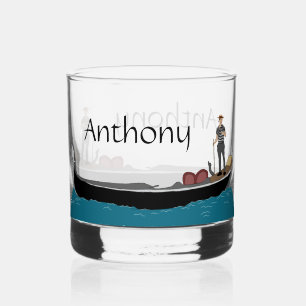 Venice, Italy Gondola and Gondolier Personalized Whiskey Glass