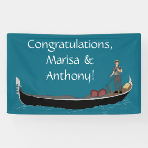 Venice, Italy Gondola and Gondolier Teal Blue Banner